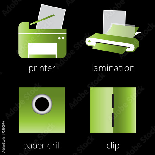 Printing shop services green icons set. Part 6