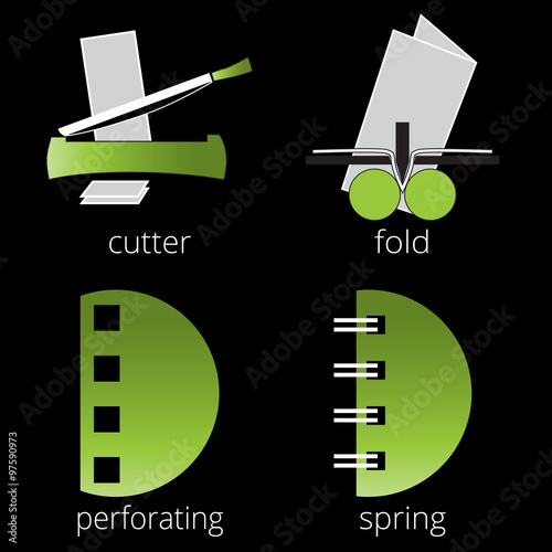 Printing shop services green icons set. Part 7