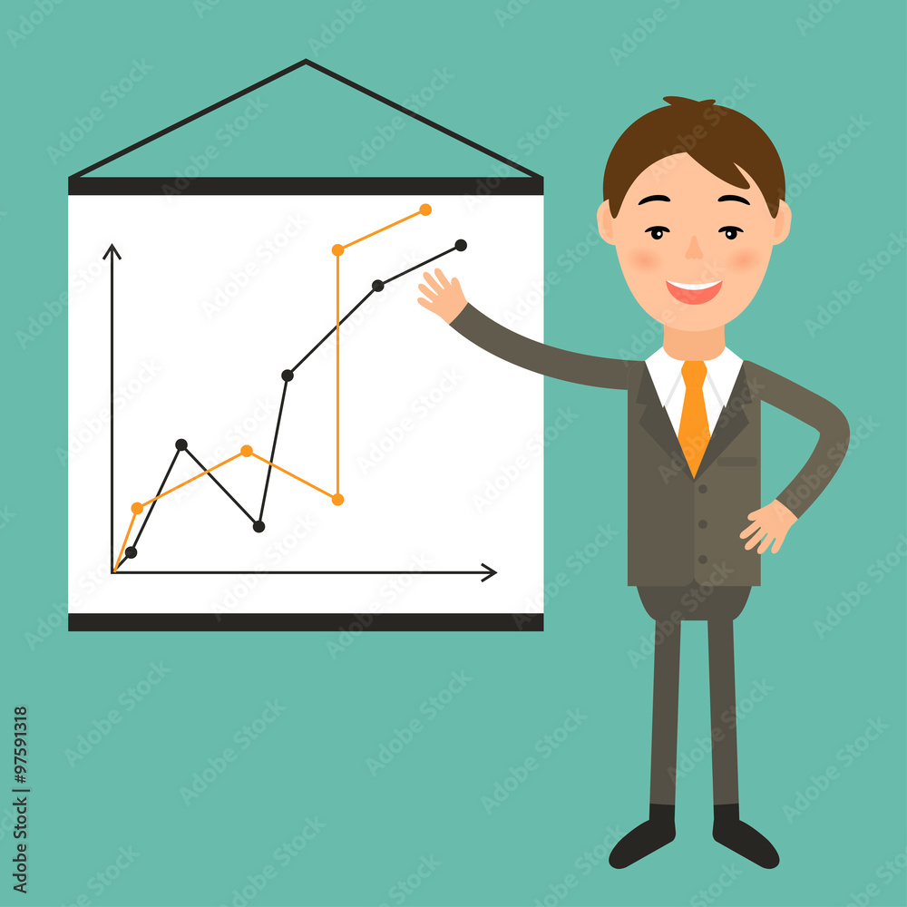 Illustration of a businessman in the style of flat design makes Illustration of a businessman in the style of flat design makes