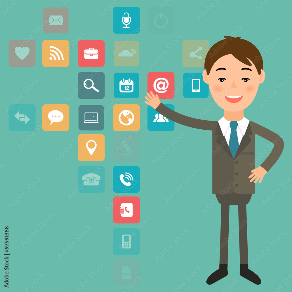 Illustration of a businessman in the style of flat design makes Illustration of a businessman in the style of flat design makes