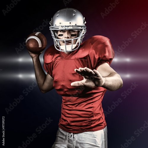Composite image of sportsman throwing american football 