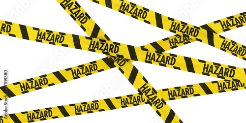 Yellow and Black Striped HAZARD Barrier Tape Background Isolated on White