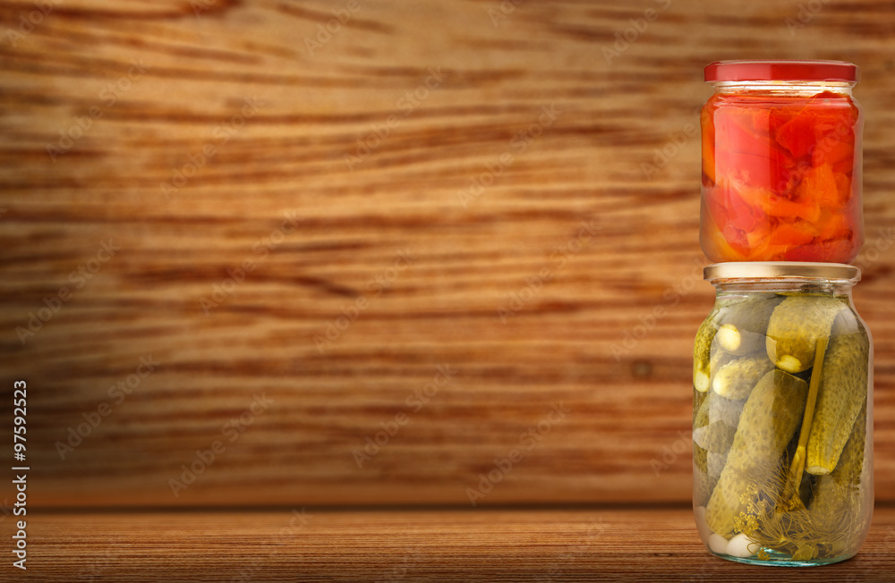 Naklejka premium Pickled vegetables in jars