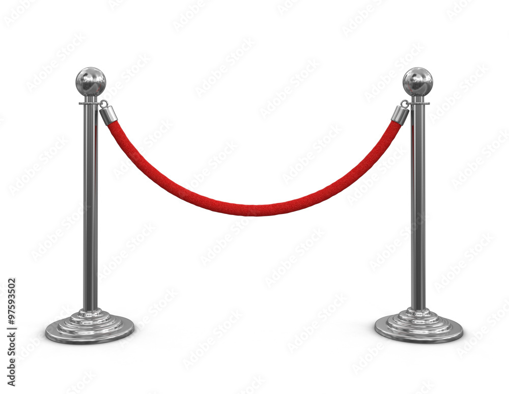 Chrome Stanchions with rope. Image with clipping path Chrome Stanchions with rope. Image with clipping path