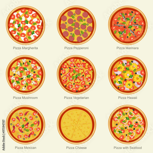 Pizza set icons.