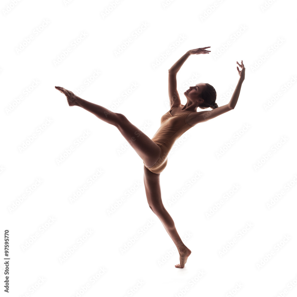 Fototapeta premium young beautiful dancer in beige swimsuit posing