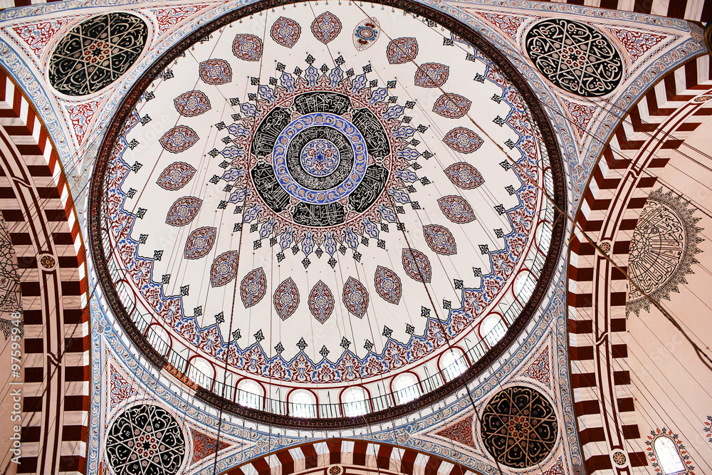 Ceiling decoration of Sehzade Mosque in Istanbul, Turkey