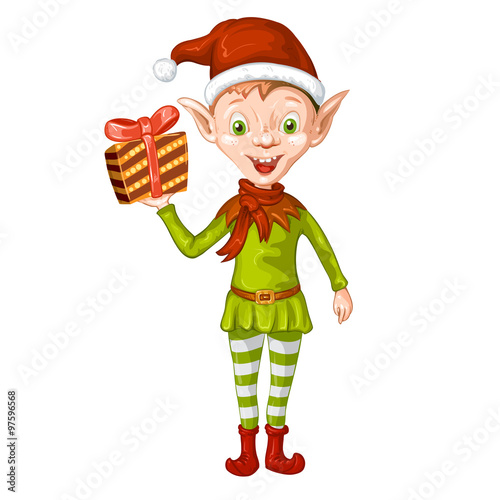 Cute Christmas elf holding a gift