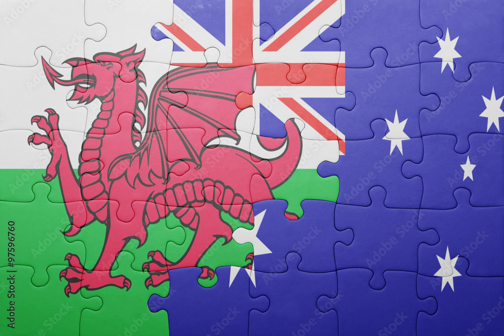 puzzle with the national flag of wales and australia puzzle with the national flag of wales and australia