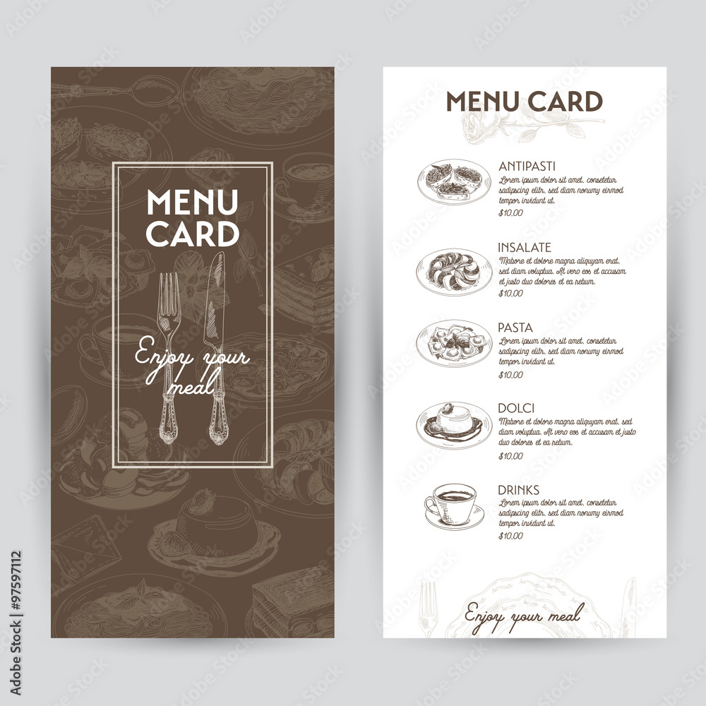 Vector hand drawn illustration with italian food. Restaurant menu