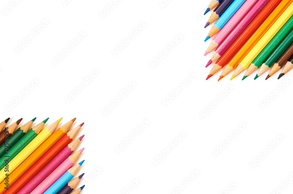 Color pencils isolated on white background close up pattern Color pencils isolated on white background close up pattern