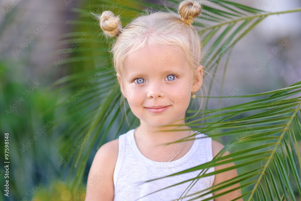 portrait of little girl outdoors in summer portrait of little girl outdoors in summer