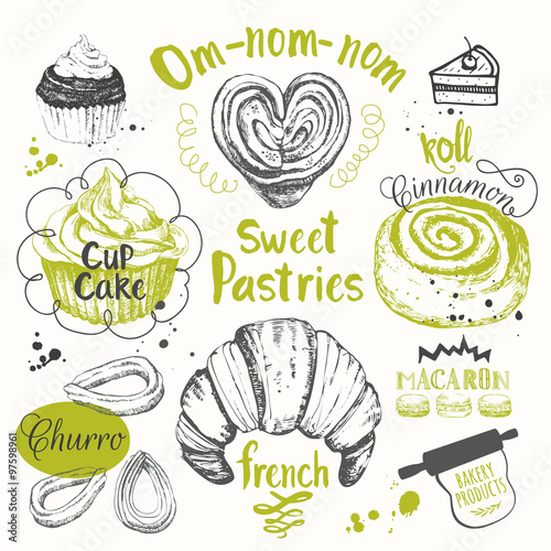Vector illustration funny sketch of dessert. 