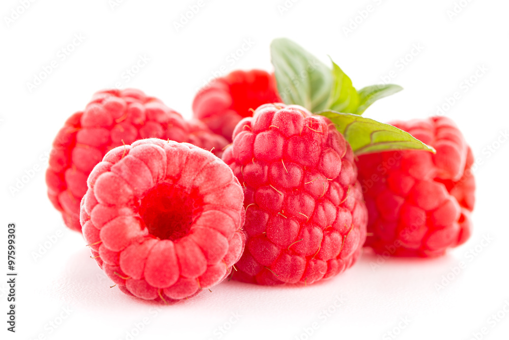 Raspberries with leaves Raspberries with leaves