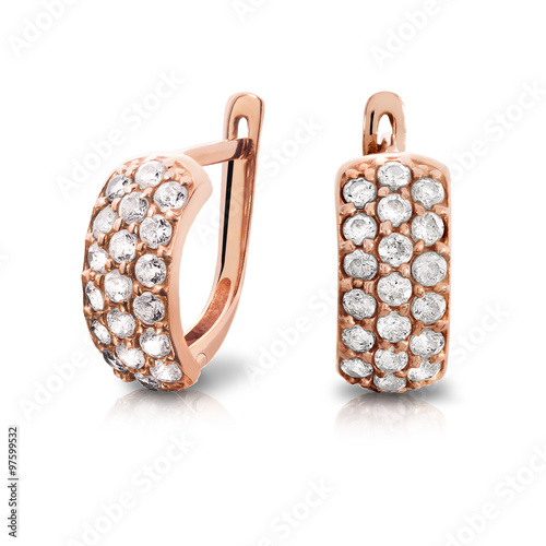 Earrings. Gold earrings with diamonds. Jewelry