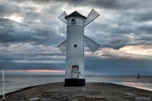 Lighthouse windmill Stawa Mlyny, Swinoujscie, Baltic Sea, Poland.