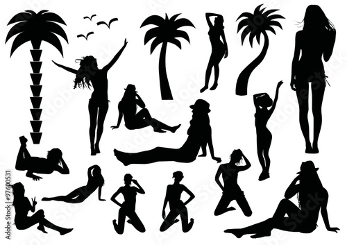 Set of beach silhouettes