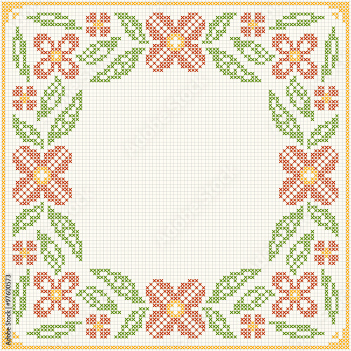 Cross-stitch embroidery - flowers and leaves