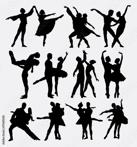 Ballet couple dance posing silhouettes. Good use for symbol, logo, web icon, sticker, game elements, mascot, or any design you want. Easy to use, edit, or change color.
