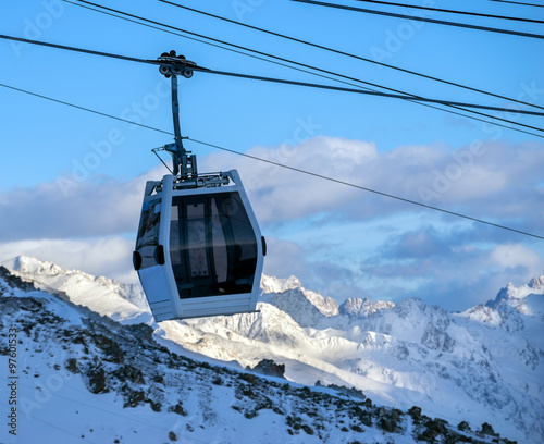 Silhouette cableway in motion in morning