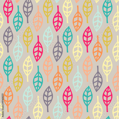 vector illustration pattern of colourful leafs, aligned in rows