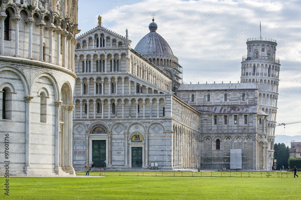 baptistery with cathedral and tower of pisa in Italy