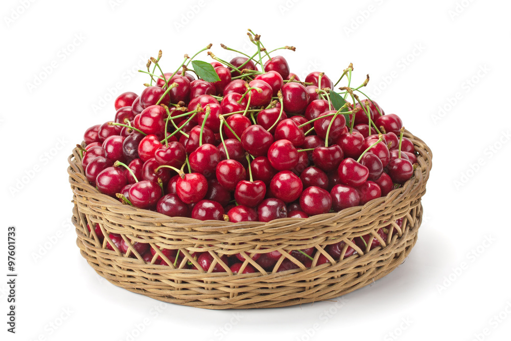 sweet ripe cherries in a basket sweet ripe cherries in a basket