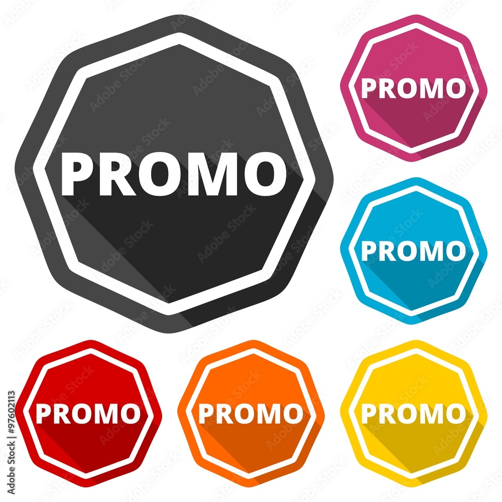 Promo icons set with long shadow Promo icons set with long shadow