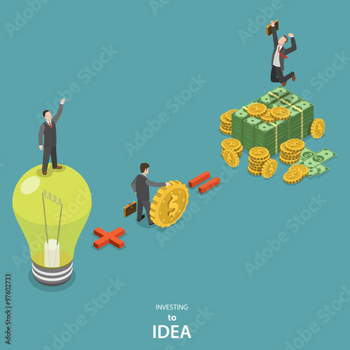 Investing into idea isometric flat vector concept.