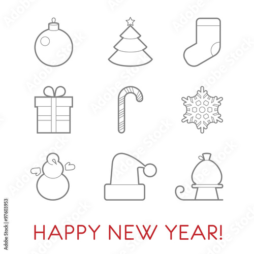 Set of New Year flat line icons.