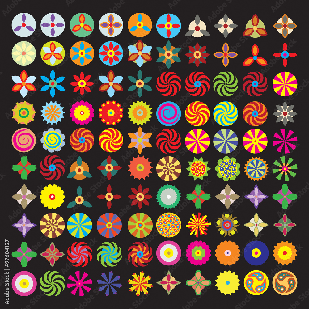 Large flower icon set flat style icons in circles. Vector illustration.