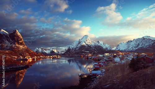 snow in Reine Village, Lofoten Islands, Norway