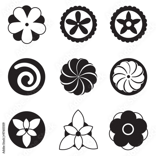 Black and white flower icons.