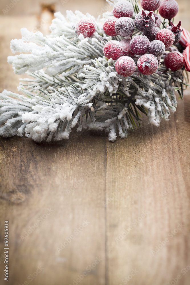 Fototapeta premium Christmas decoration over wooden background.