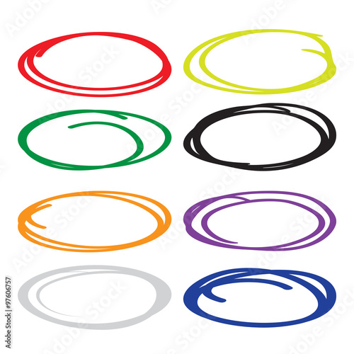 Large collection of various color oval, highlight circle, red pen drawn marks, blue circle shape set.