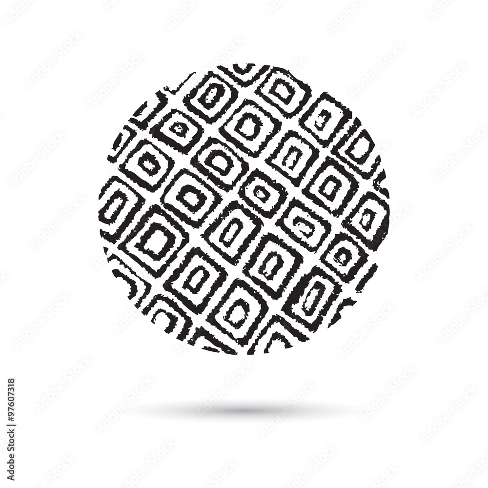 Marble circle, hand drawn pen and chalk, Textured marble with wave pattern. Rounded shapes isolated on white, grunge background. Vector of ink lines, scribbles of pencil and crayons.