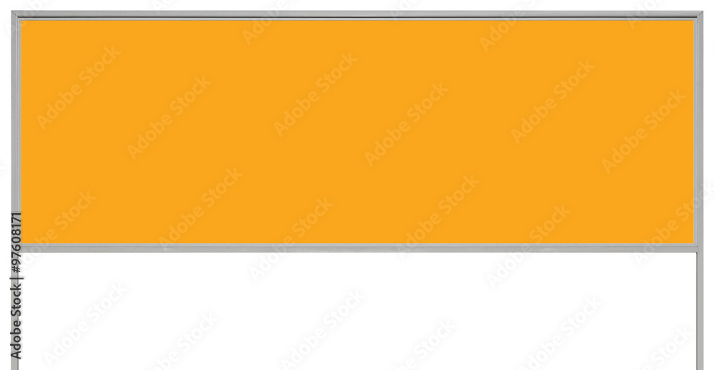 Yellow metal ad sign board signage, isolated blank empty roadside advertising signboard rectangle copy space, large horizontal grey metallic advert plate, gray signpost pole post background Yellow metal ad sign board signage, isolated blank empty roadside advertising signboard rectangle copy space, large horizontal grey metallic advert plate, gray signpost pole post background