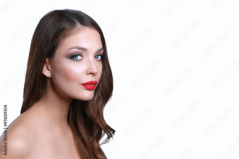Portrait of beautiful young woman . Isolated on white background Portrait of beautiful young woman . Isolated on white background