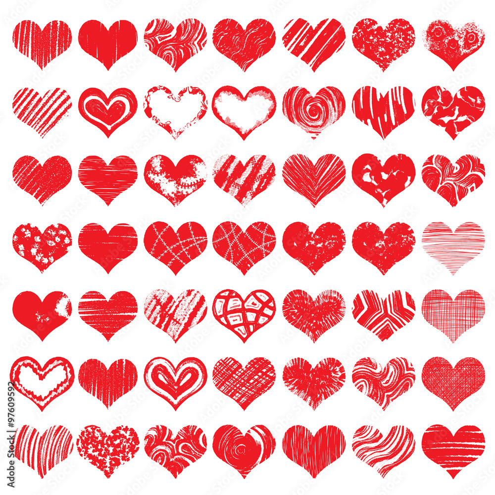 Hand drawn heart shapes, icons in red color for valentines and wedding. Painted collection of grunge vector hearts wedding. Made of chalk and watercolour. Hand drawn heart shapes, icons in red color for valentines and wedding. Painted collection of grunge vector hearts wedding. Made of chalk and watercolour.