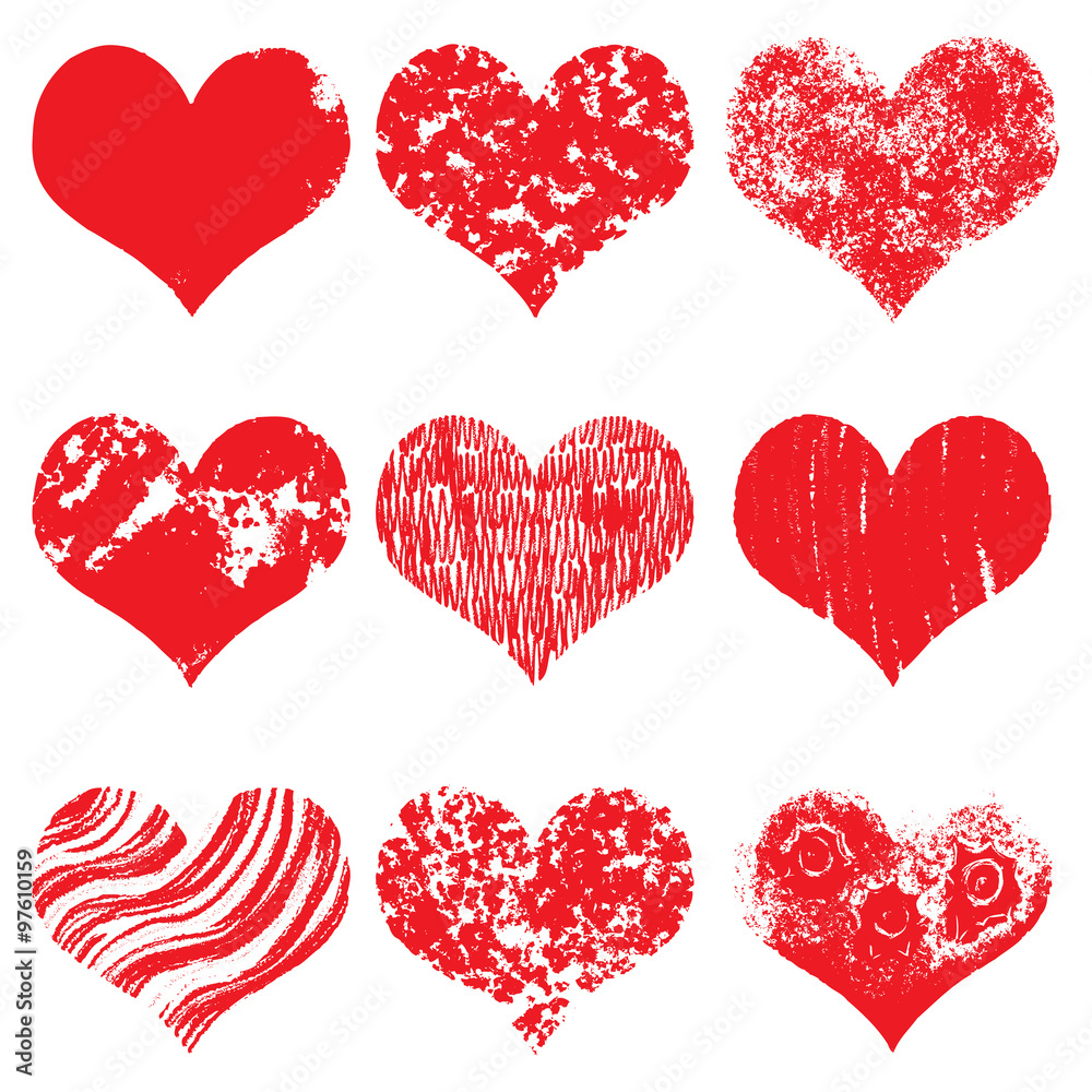 Set of hand drawn vector heart. Collection created with different brush such as chalk, ink, pencil, watercolour brush and scratch. Set of hand drawn vector heart. Collection created with different brush such as chalk, ink, pencil, watercolour brush and scratch.