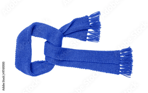 Blue knitted scarf isolate.