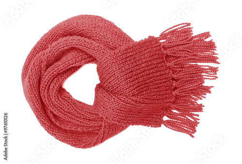 Red knitted scarf isolate.