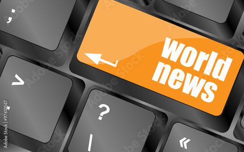 words world news on computer keyboard key, vector illustration