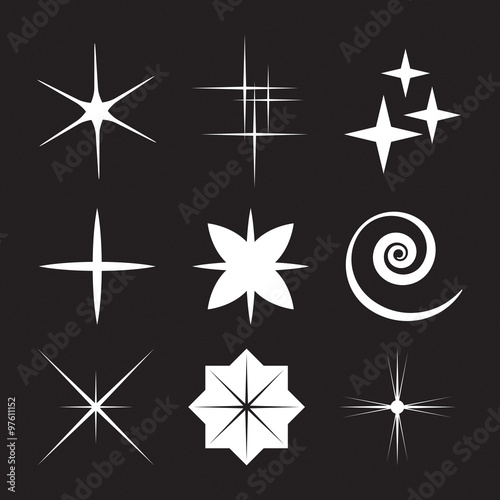 Set of sparkles star on black background  star rays collection