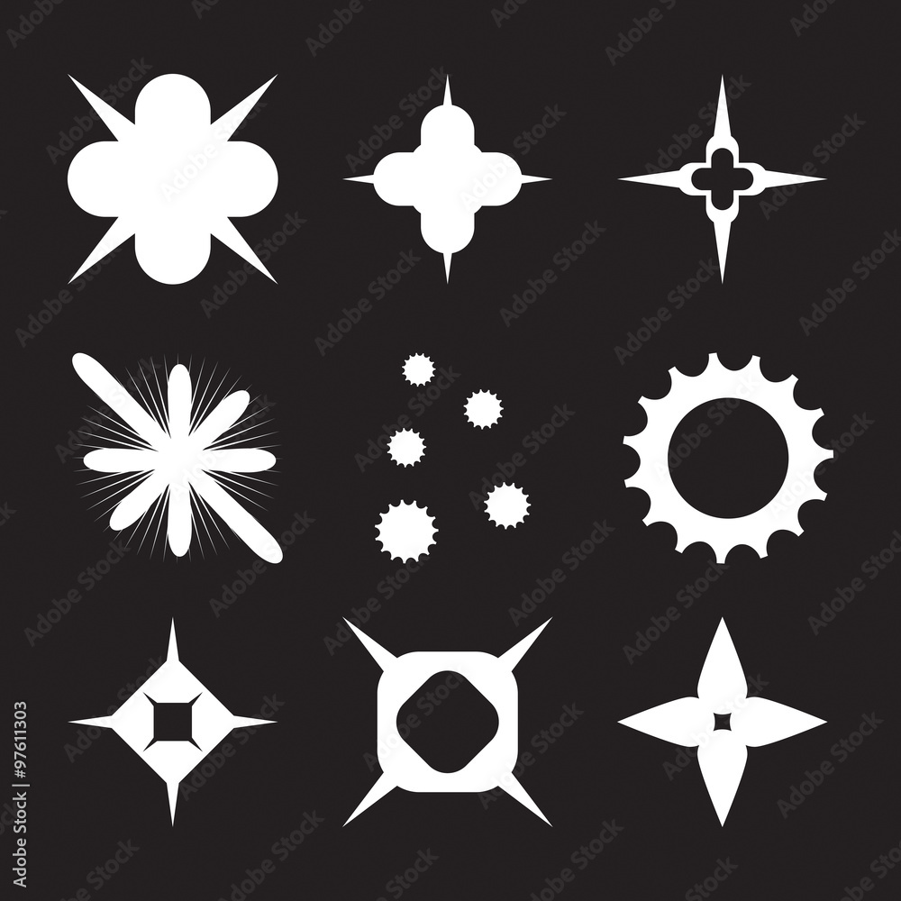 Vector sparkles icon set. Star collection. Lens or glass flare. Stars glitter, stellar flare. Vector sparkles icon set. Star collection. Lens or glass flare. Stars glitter, stellar flare.