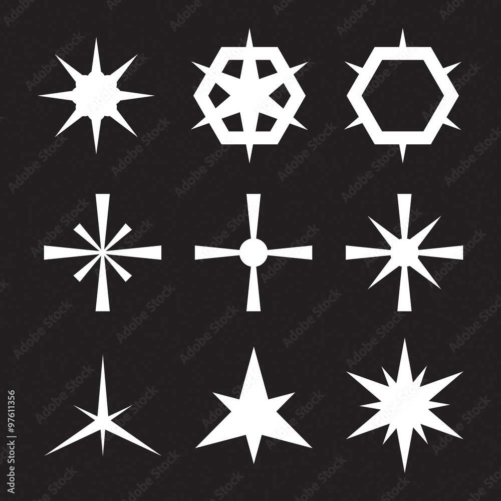 Vector sparkles icon set. Star collection. Lens or glass flare. Stars glitter, stellar flare. Vector sparkles icon set. Star collection. Lens or glass flare. Stars glitter, stellar flare.
