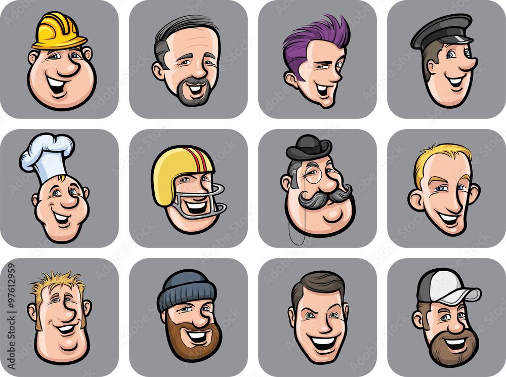 diverse men faces vector illustration