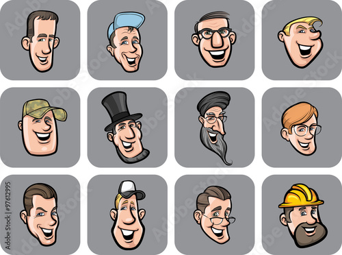 diverse men faces vector illustration