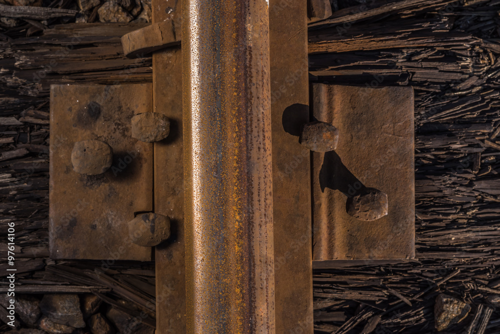 Messy Rails Stock Photo: Rusty rails crammed into a rotten sleeper/Rusty railroad ...