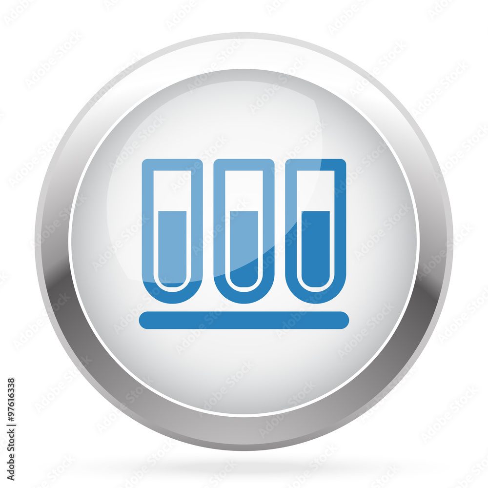 Blue Test Tube icon on white glossy chrome app button Blue Test Tube icon on white glossy chrome app button